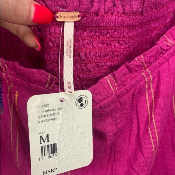 NWT Free People Seratonin Corset Smocked Puff Sleeve Top Raspberry Pink Medium - Picture 6 of 10